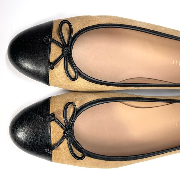 LK BENNETT Kara Sand Suede Black Leather Toe Cap Ballerina Pumps Size EU 42 US12 - Picture 2 of 10